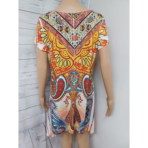 R. Roug Rhinestone Embellished Floral Paisley Top Bright Colorful Sharkbite 2X - Picture 6 of 11